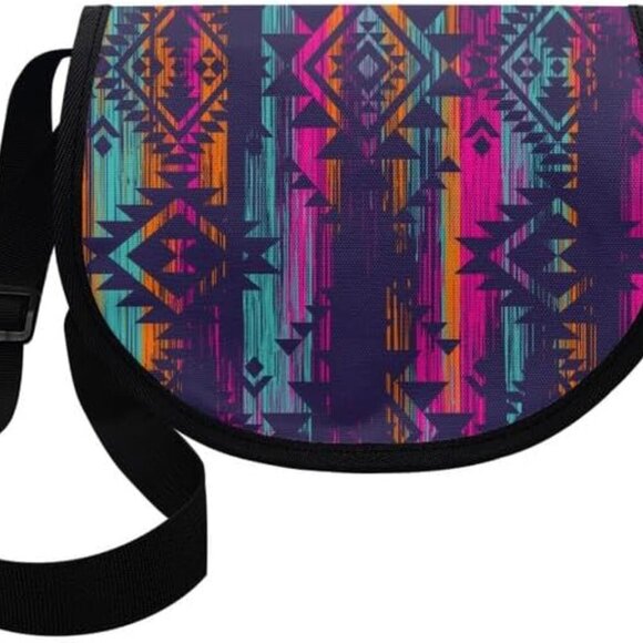 Van Gogh Starry Night Inspired Compact Crossbody Bag - Purple Aztec Design - Picture 1 of 9
